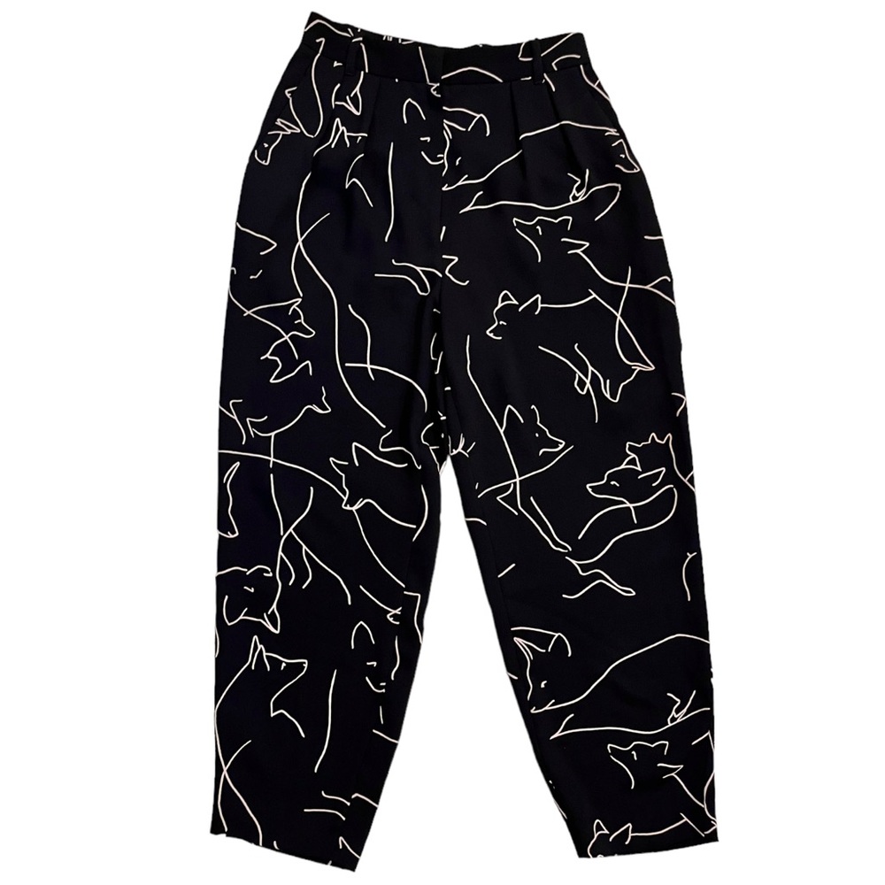 Babaton Pants Fox Print Sz 2 Black Tan Classic Baggy Fit‎ Tapered Leg Aritzia - Picture 2 of 16